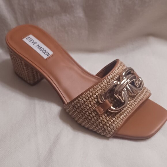 NWOT Steve Madden Santana Raffia Block Sandals No Box - Picture 2 of 6